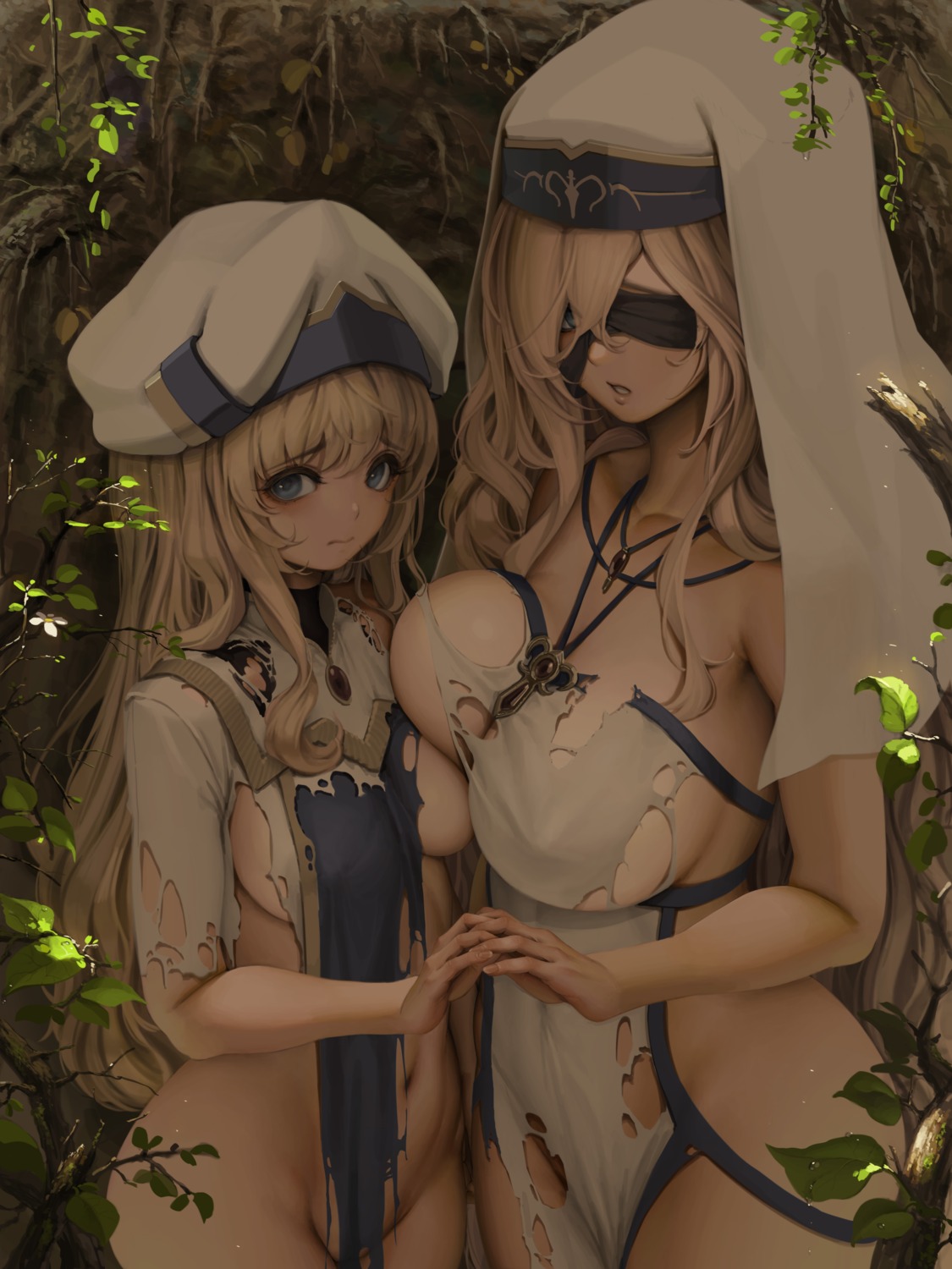 dress goblin_slayer letdie1414 no_bra nopan priestess sword_maiden torn_clothes