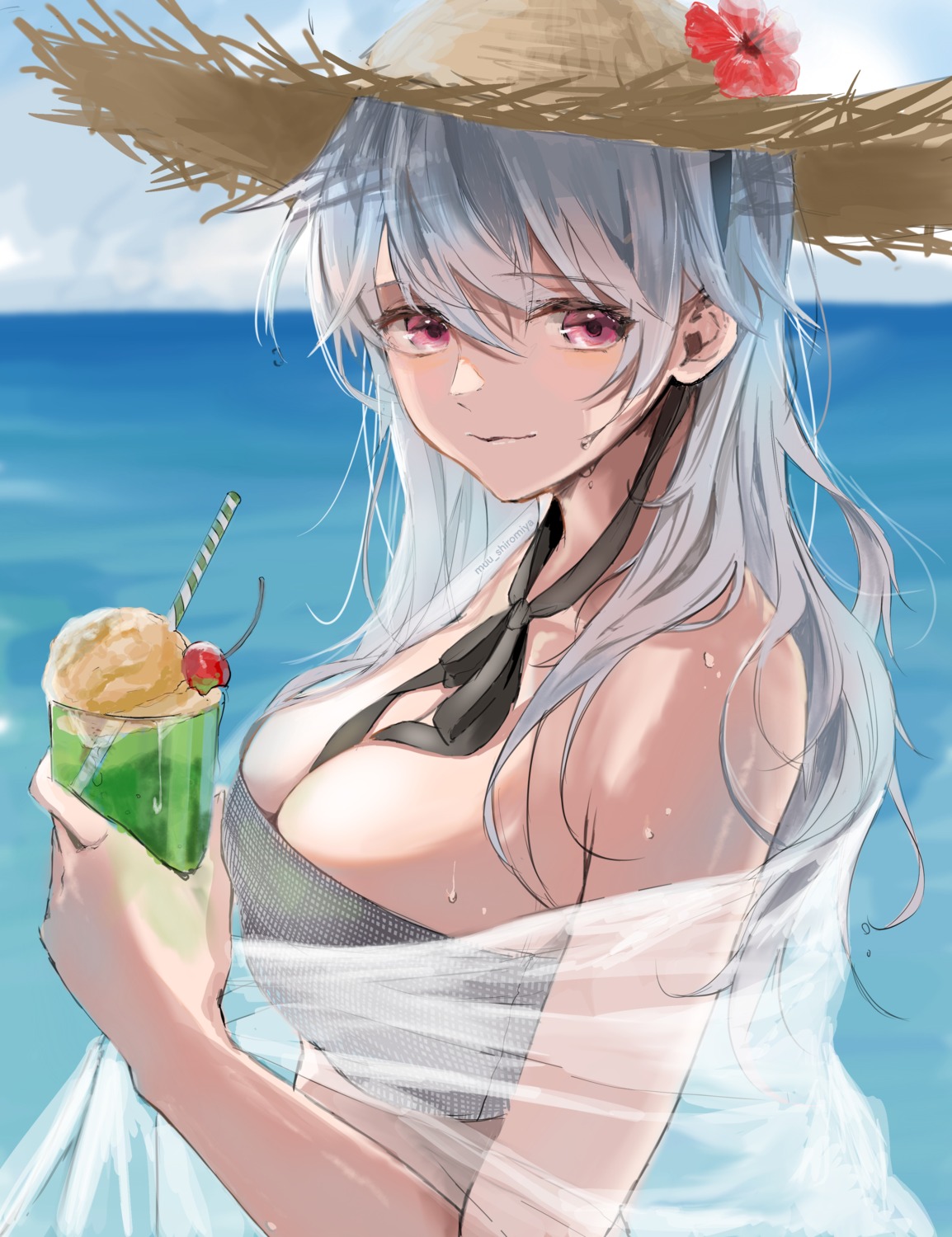 bikini_top muu_(muu_shiromiya) see_through swimsuits wet