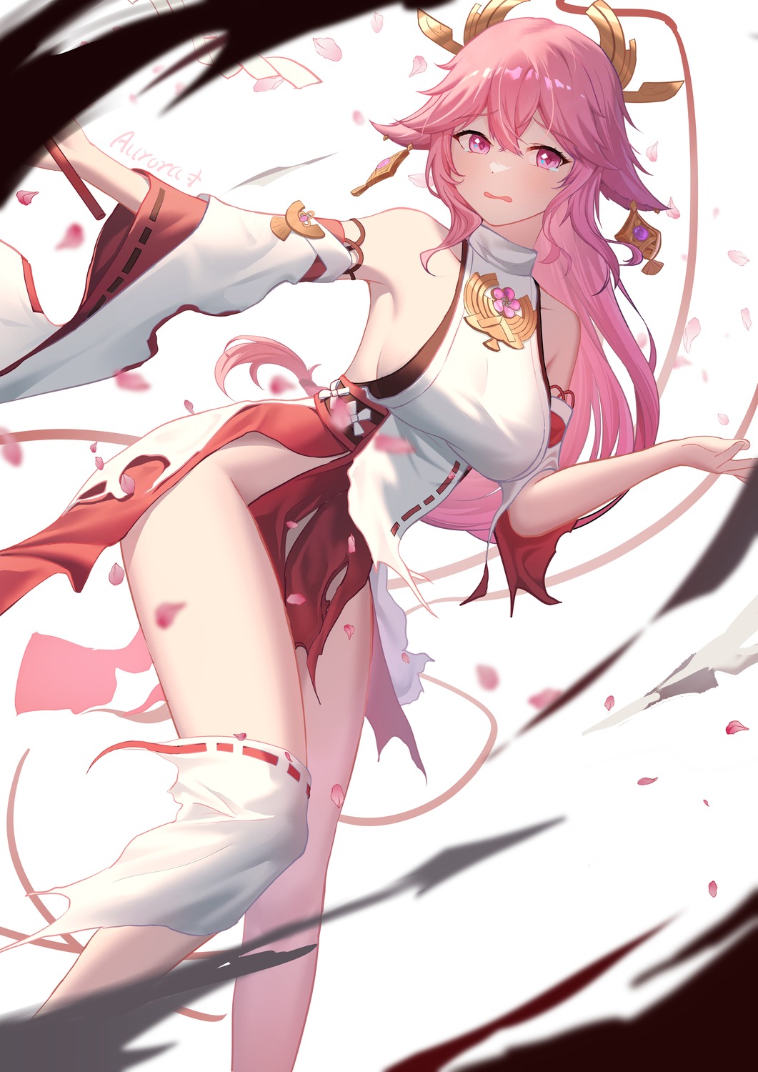 animal_ears genshin_impact hnbsgy japanese_clothes kitsune torn_clothes yae_miko