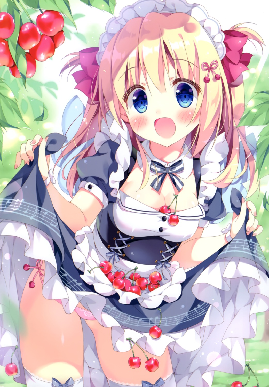 cleavage maid pan pantsu skirt_lift ten_(pan) thighhighs