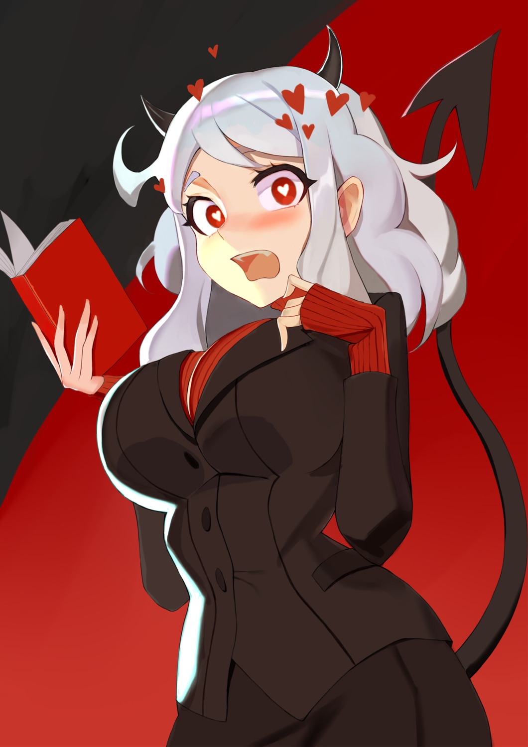 business_suit helltaker horns modeus_(helltaker) ocarino sweater tail