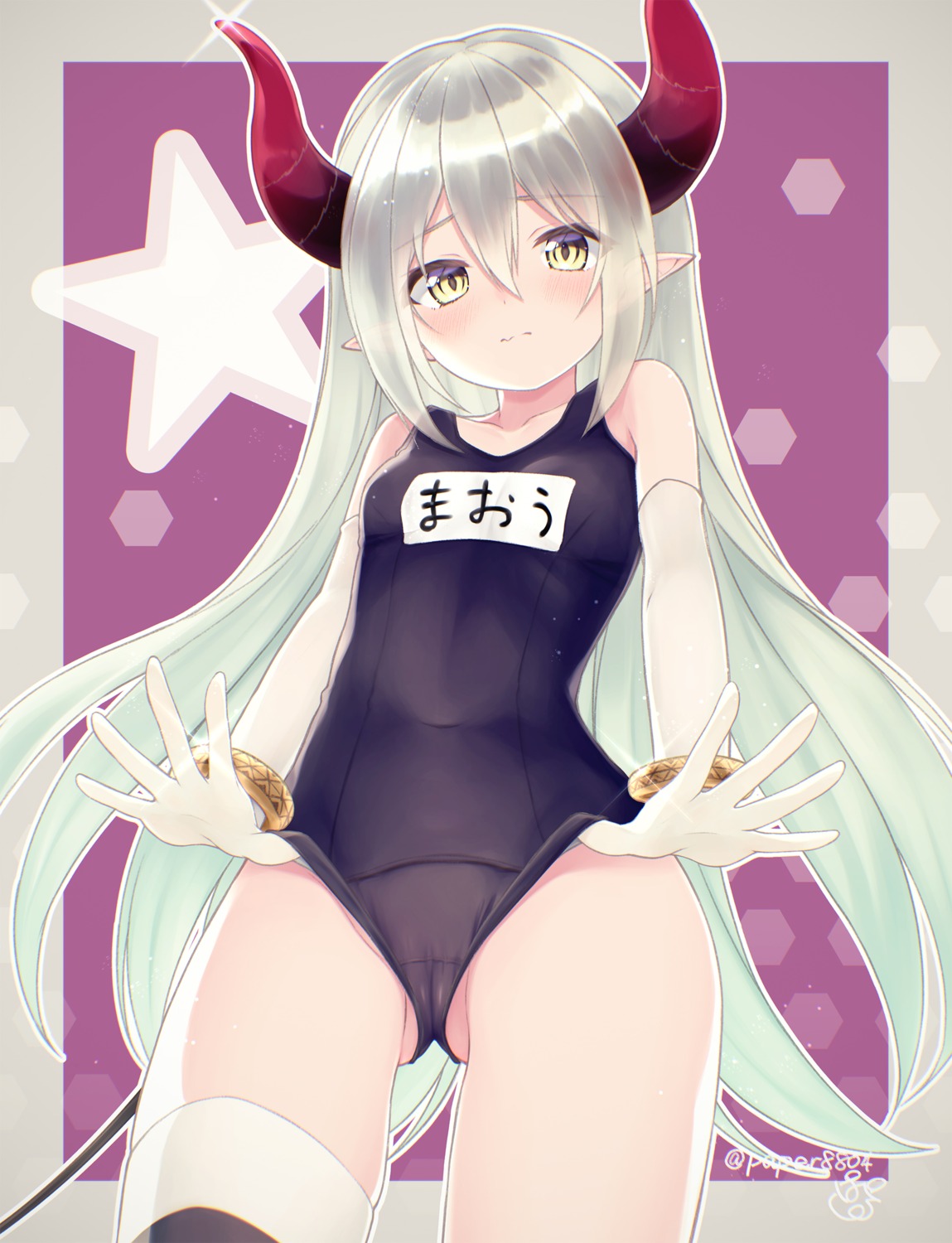 cameltoe emma_august horns nijisanji pointy_ears rupe_paperu school_swimsuit swimsuits tail thighhighs