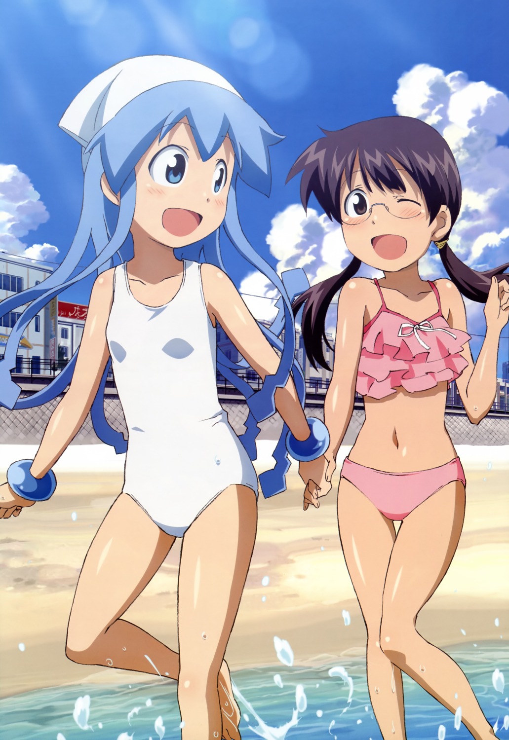 bikini ikamusume matsumoto_mayuko megane sakura_kiyomi shinryaku!_ikamusume swimsuits