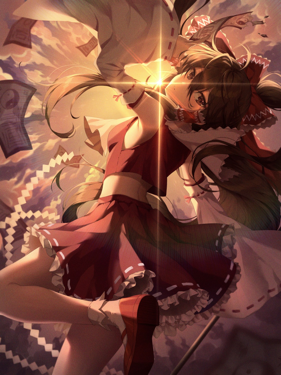 hakurei_reimu miko skirt_lift touhou xiho_(xi_ho_)