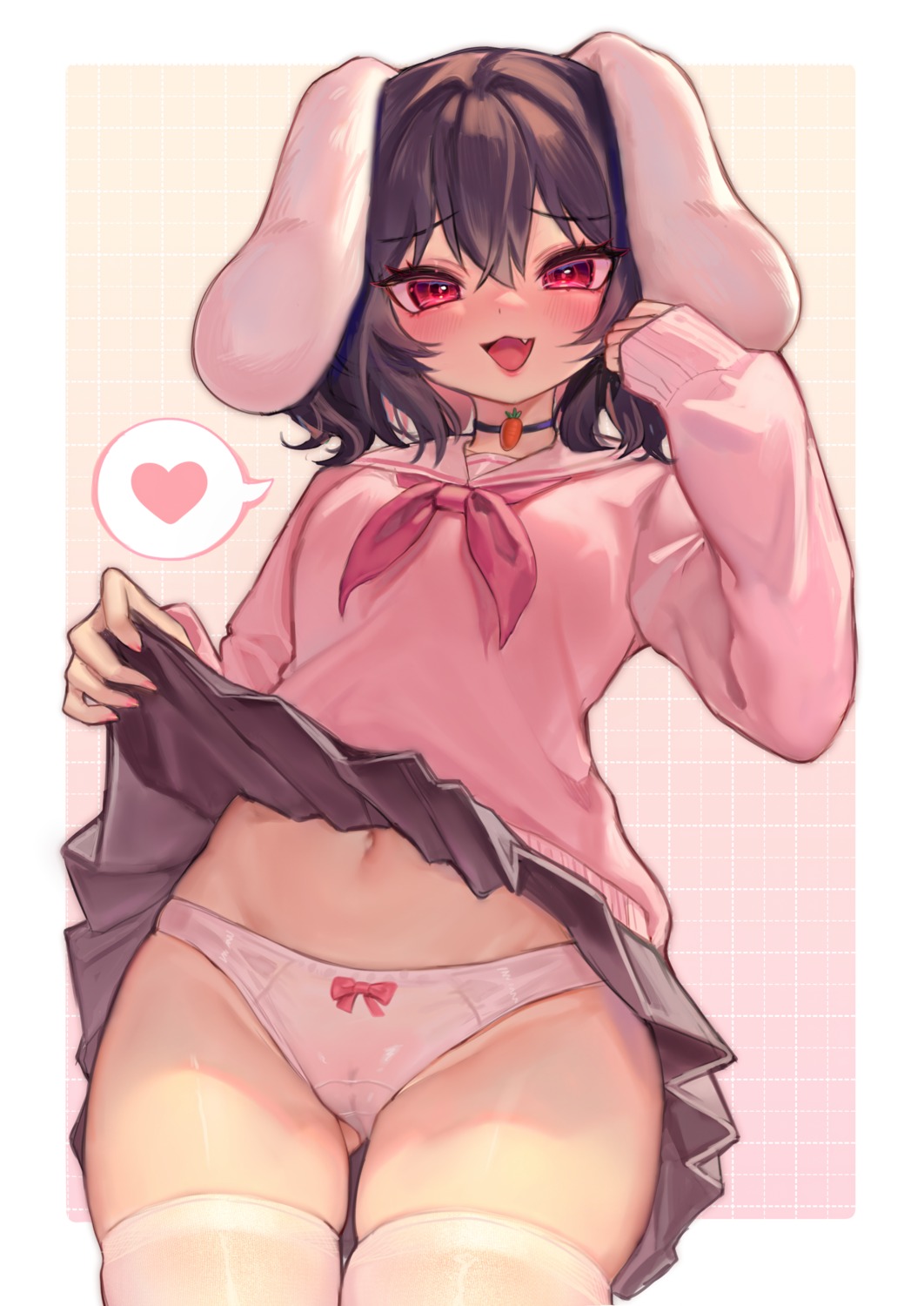 animal_ears bunny_ears cameltoe inaba_tewi pantsu qiu_ju seifuku skirt_lift sweater thighhighs touhou