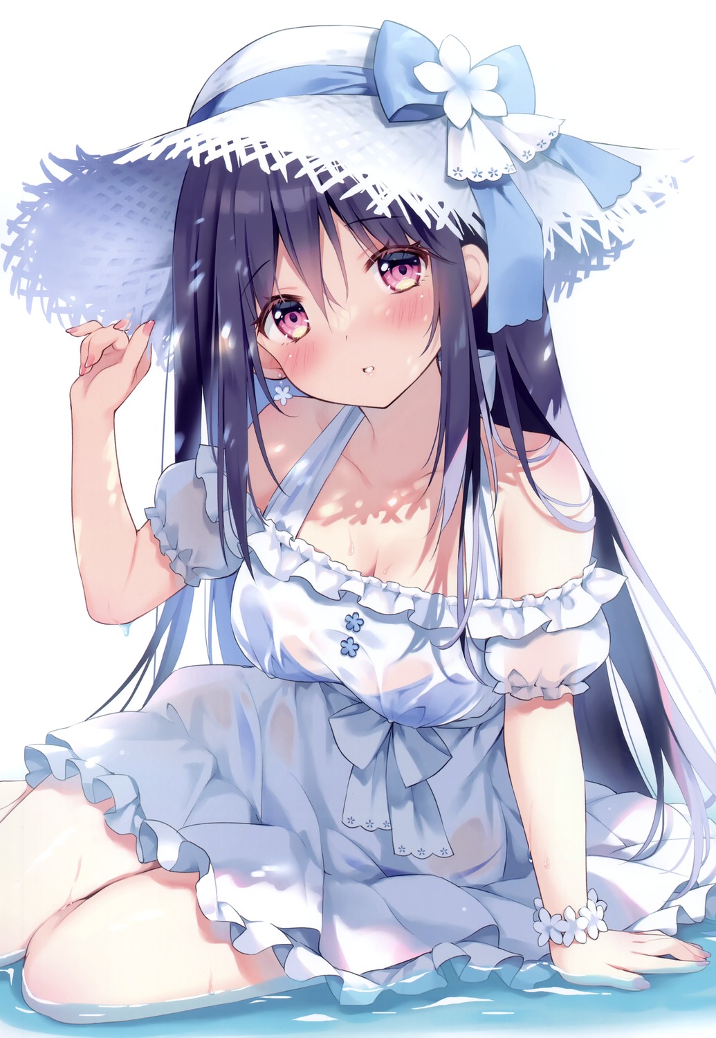 bra cleavage dress pan pan_no_mimi see_through summer_dress wet wet_clothes