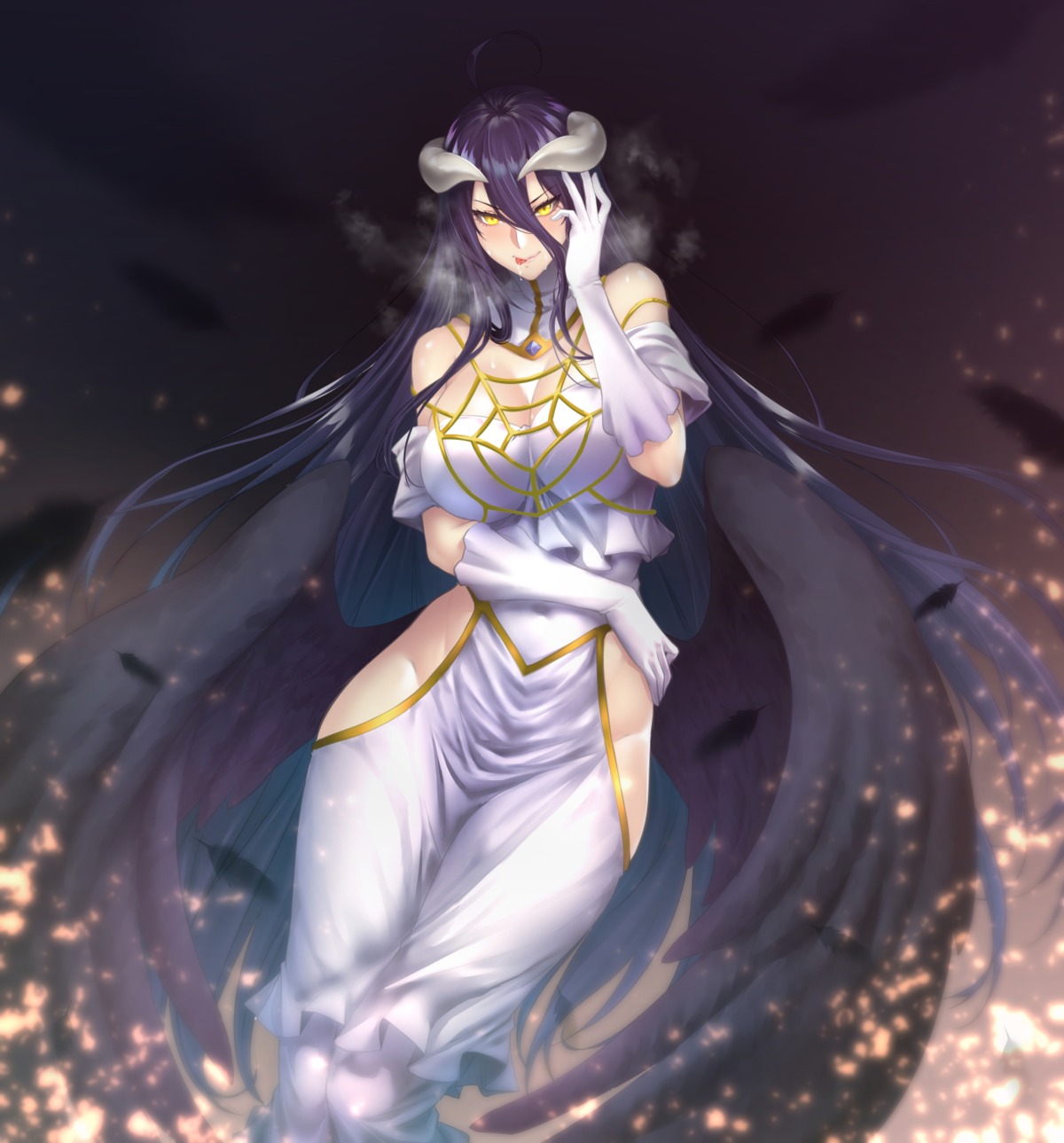 albedo_(overlord) cleavage horns no_bra nopan overlord wings zucchini
