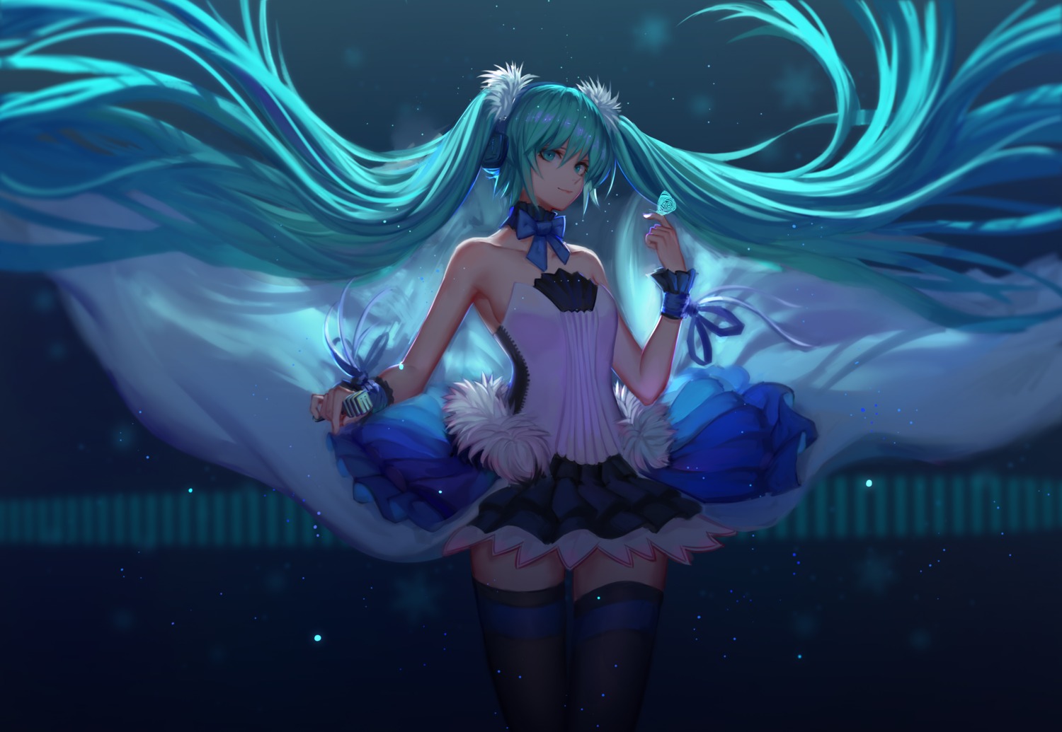 7th_dragon 7th_dragon_2020 dress hatsune_miku pre_(preecho) thighhighs vocaloid