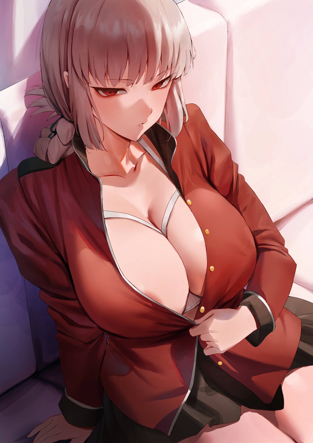 areola fate/grand_order florence_nightingale_(fate) no_bra open_shirt rororo undressing uniform