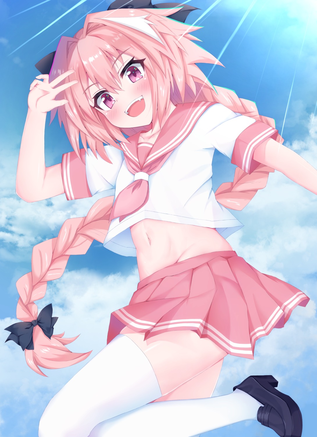 astolfo_(fate) fate/grand_order heels rokita seifuku thighhighs trap