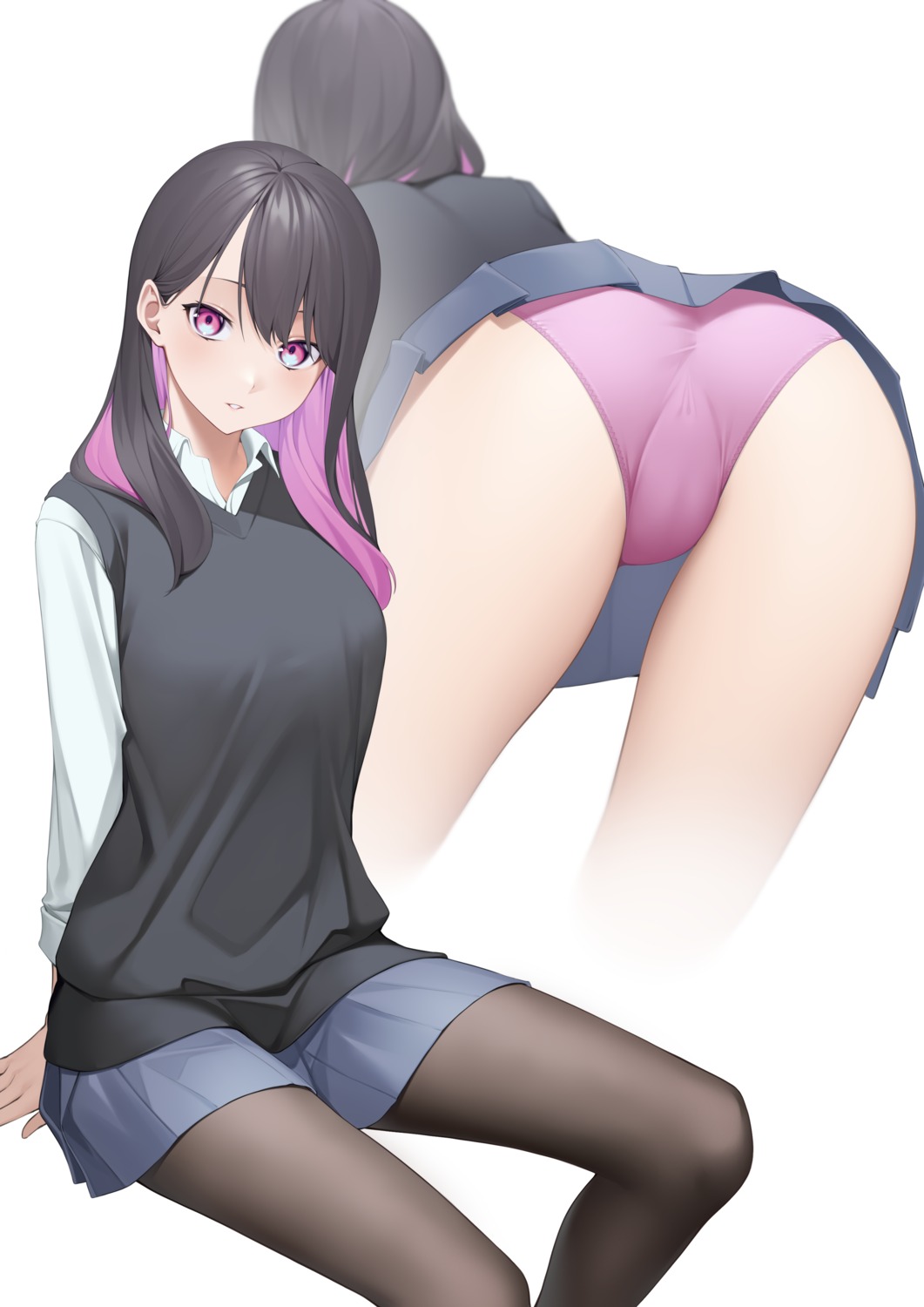 ass kuen_(kuennn12) pantsu pantyhose seifuku skirt_lift sweater