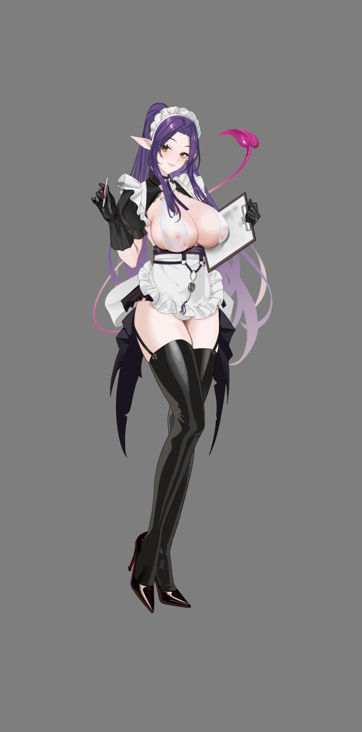 heels kandzume_(kandume200) maid nipples no_bra pointy_ears see_through stockings tail thighhighs transparent_png