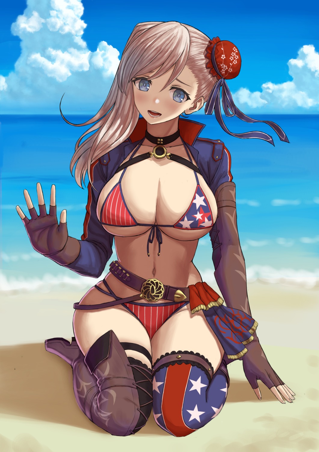 arisku bikini fate/grand_order garter miyamoto_musashi_(fate/grand_order) swimsuits thighhighs