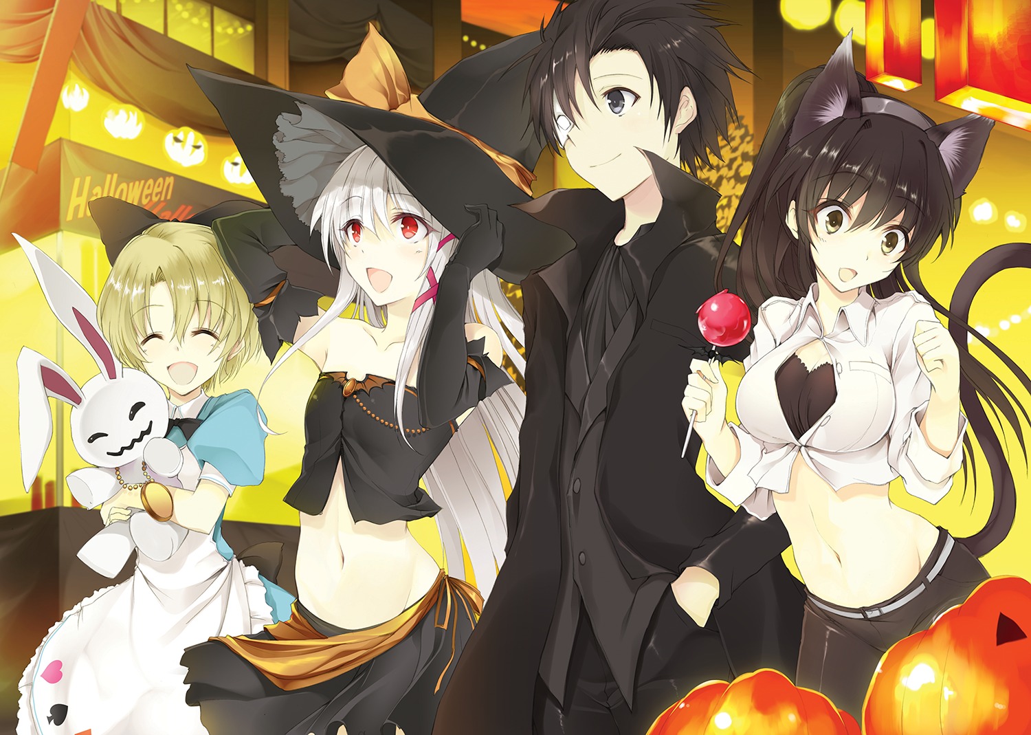 animal_ears cleavage dress halloween nekomimi tail tousougeki_reactor witch won_(az_hybrid)