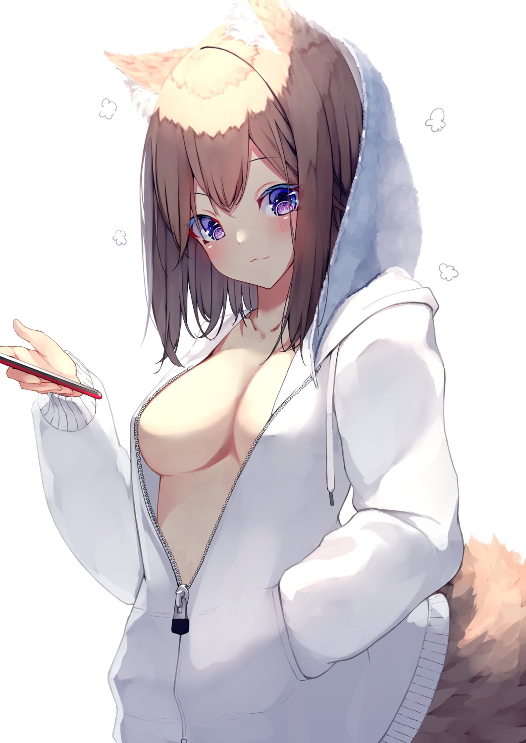 animal_ears mayogii no_bra open_shirt tail