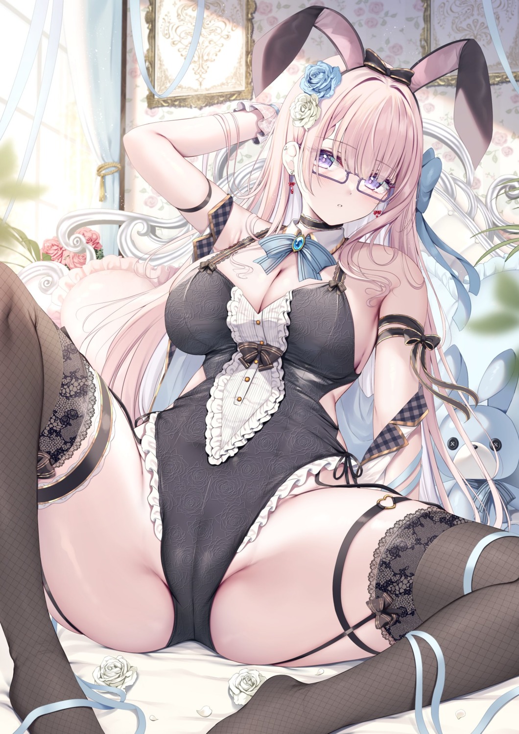 animal_ears bunny_ears bunny_girl cameltoe fishnets garter megane stockings thighhighs tomoo