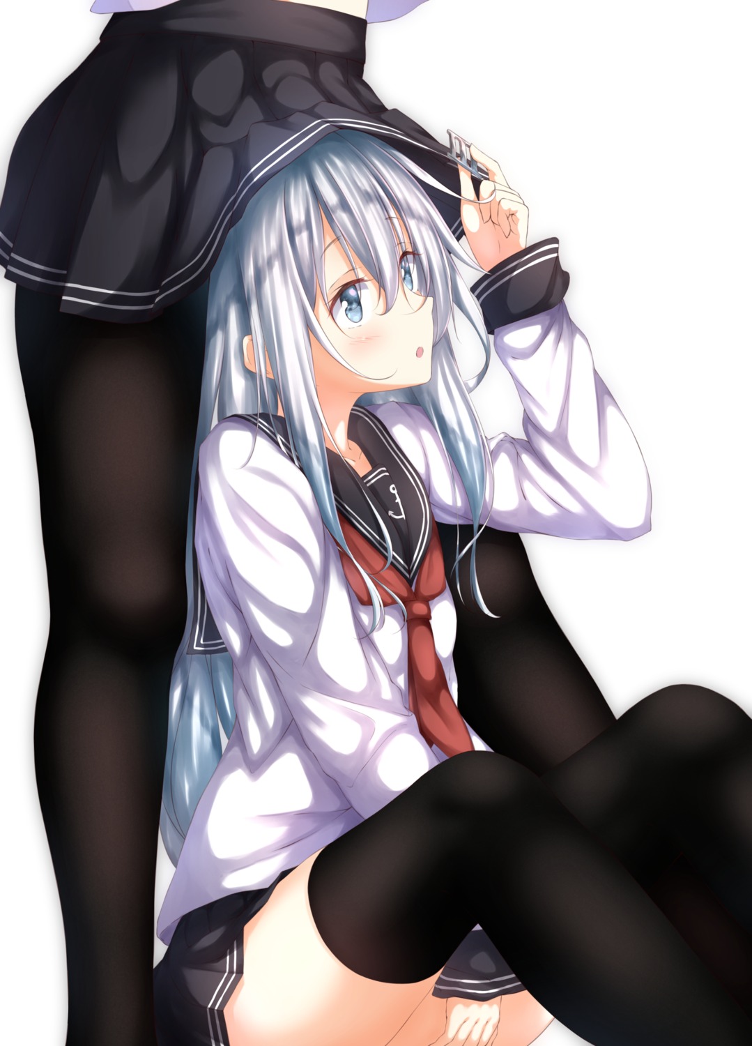 akatsuki_(kancolle) hibiki_(kancolle) kantai_collection numpopo pantyhose seifuku skirt_lift thighhighs