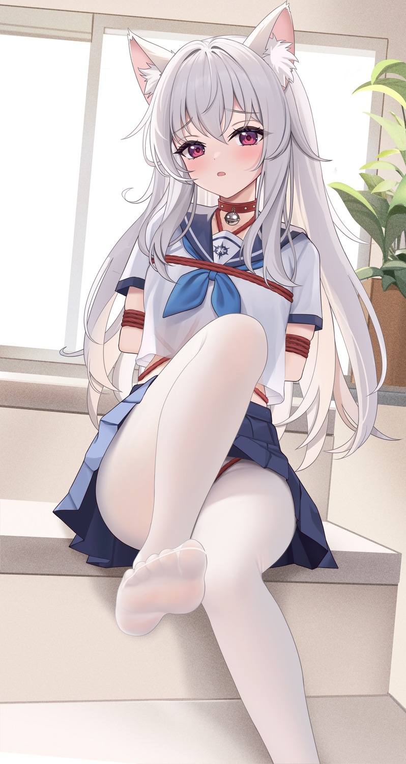 animal_ears bondage clara_(honkai:_star_rail) feet honkai:_star_rail icwine pantyhose seifuku skirt_lift