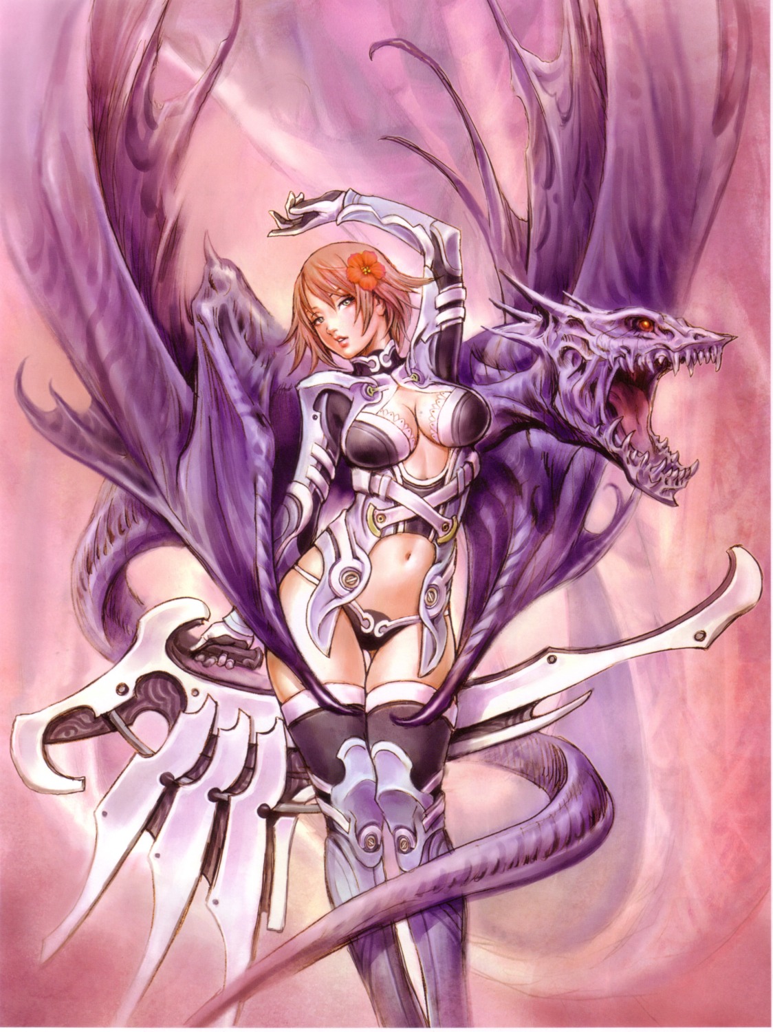 armor cleavage cropme monster thighhighs wings yamashita_shunya