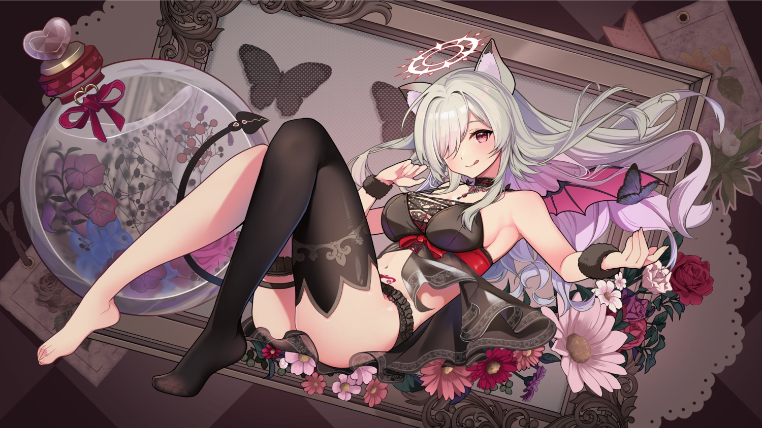 animal_ears garter halo harugasumi_milina indie_virtual_youtuber lingerie nekomimi pantsu see_through tagme tail tattoo thighhighs wallpaper wings