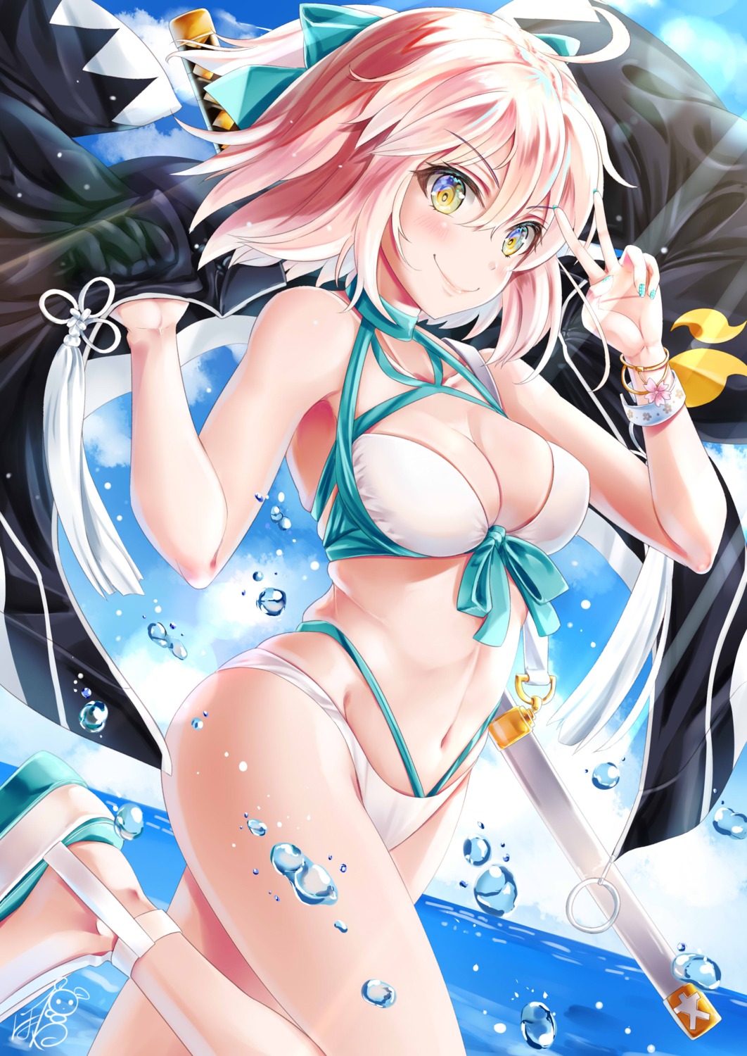 ayakase_hotaru bikini fate/grand_order okita_souji_(fate) swimsuits sword
