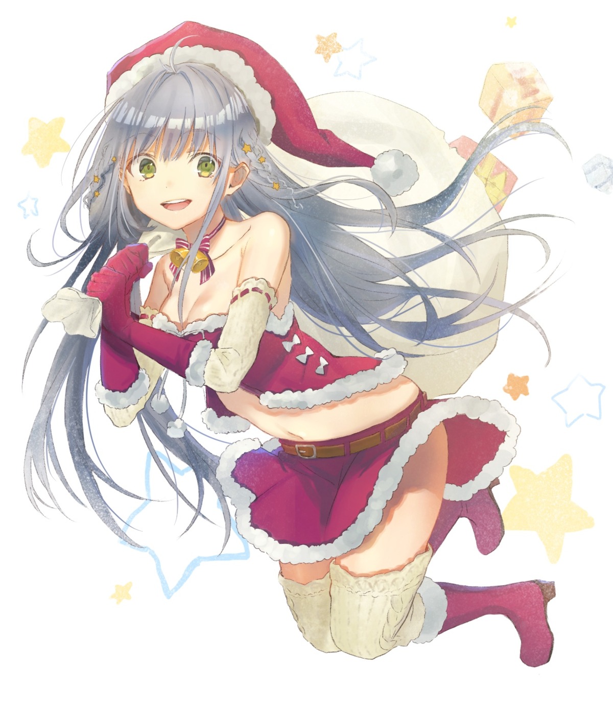 christmas cleavage heels skirt_lift tamurayou thighhighs