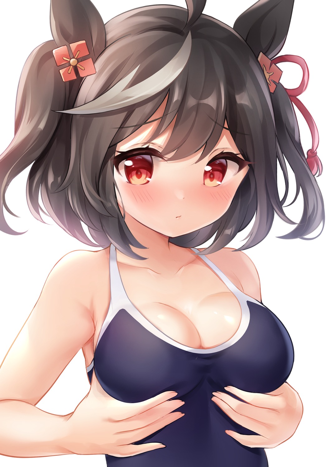 animal_ears breast_hold cleavage kitasan_black_(umamusume) nikoo school_swimsuit swimsuits uma_musume_pretty_derby