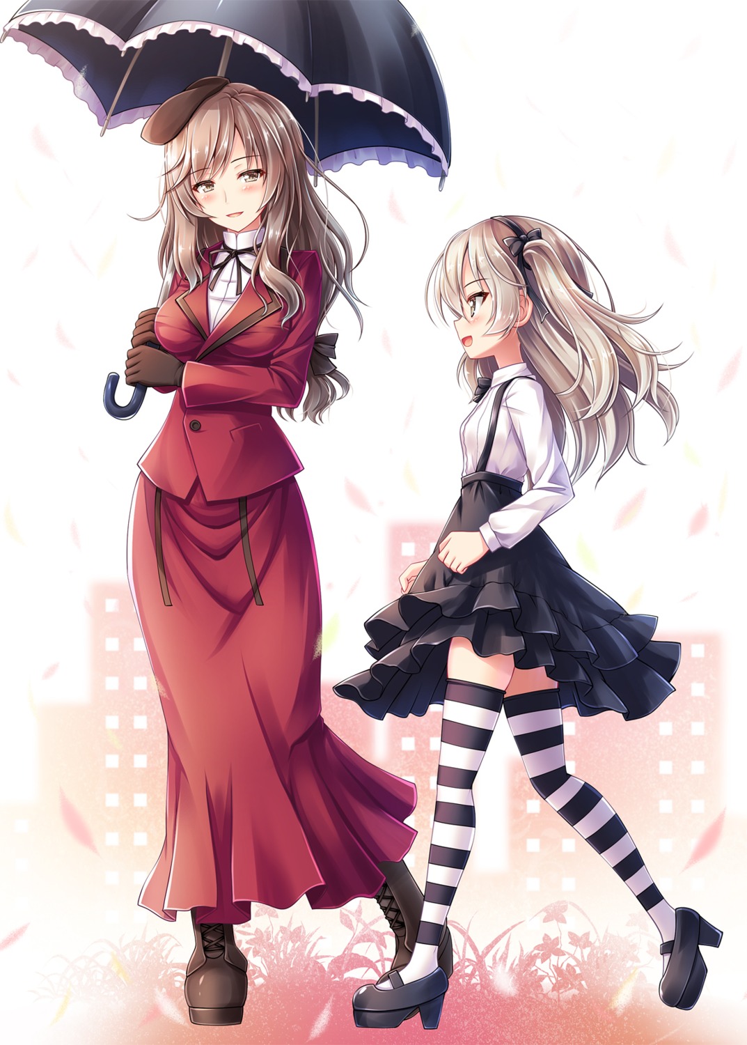 akashio dress girls_und_panzer gothic_lolita heels lolita_fashion shimada_arisu shimada_chiyo thighhighs umbrella uniform