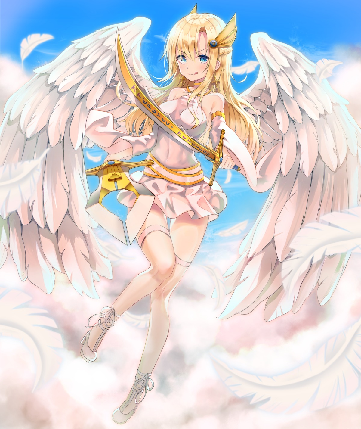 angel dress heels kerno no_bra sword thighhighs wings