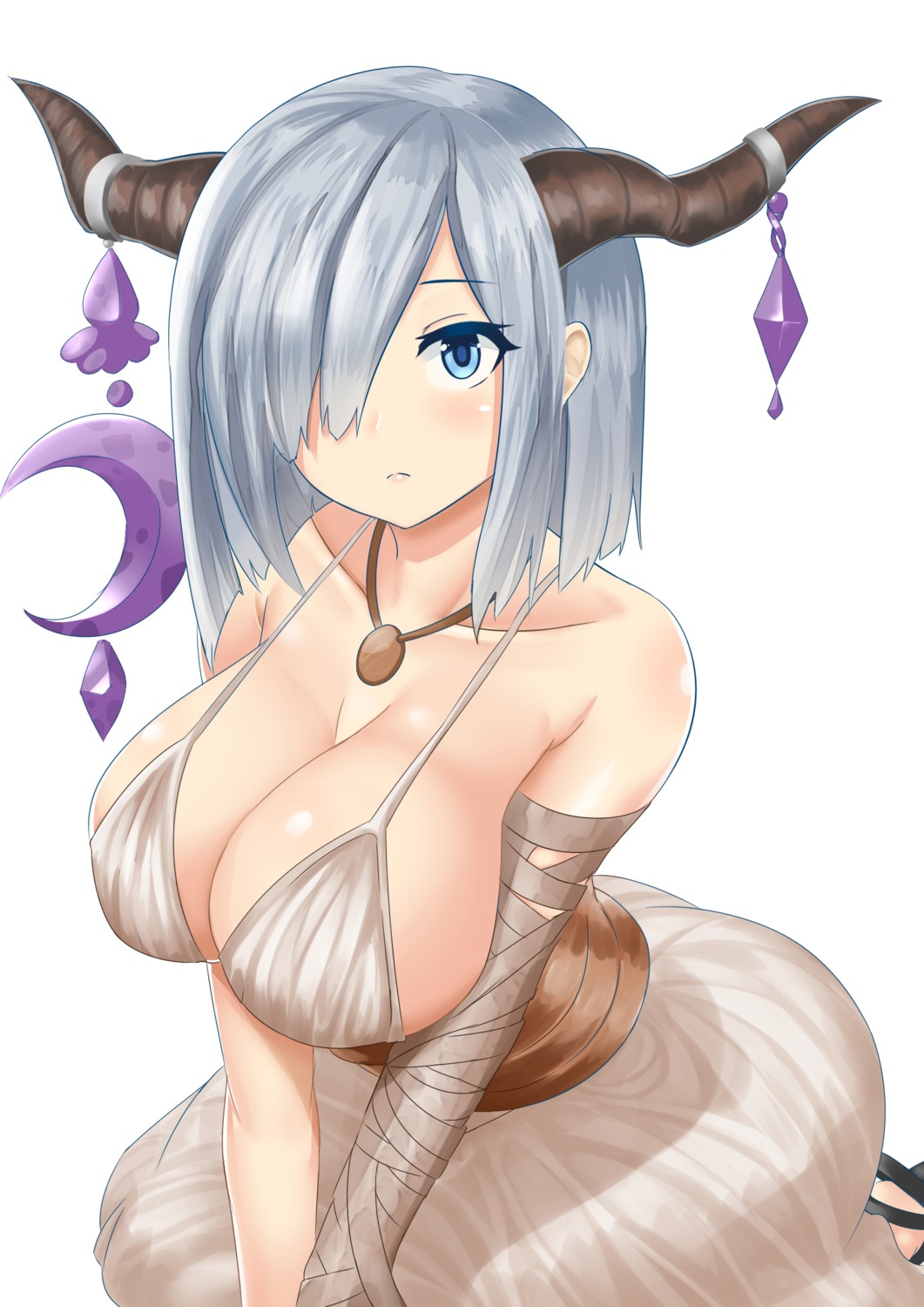 bandages breast_hold cleavage cosplay danua dress granblue_fantasy hamakaze_(kancolle) horns sin_(kami148)