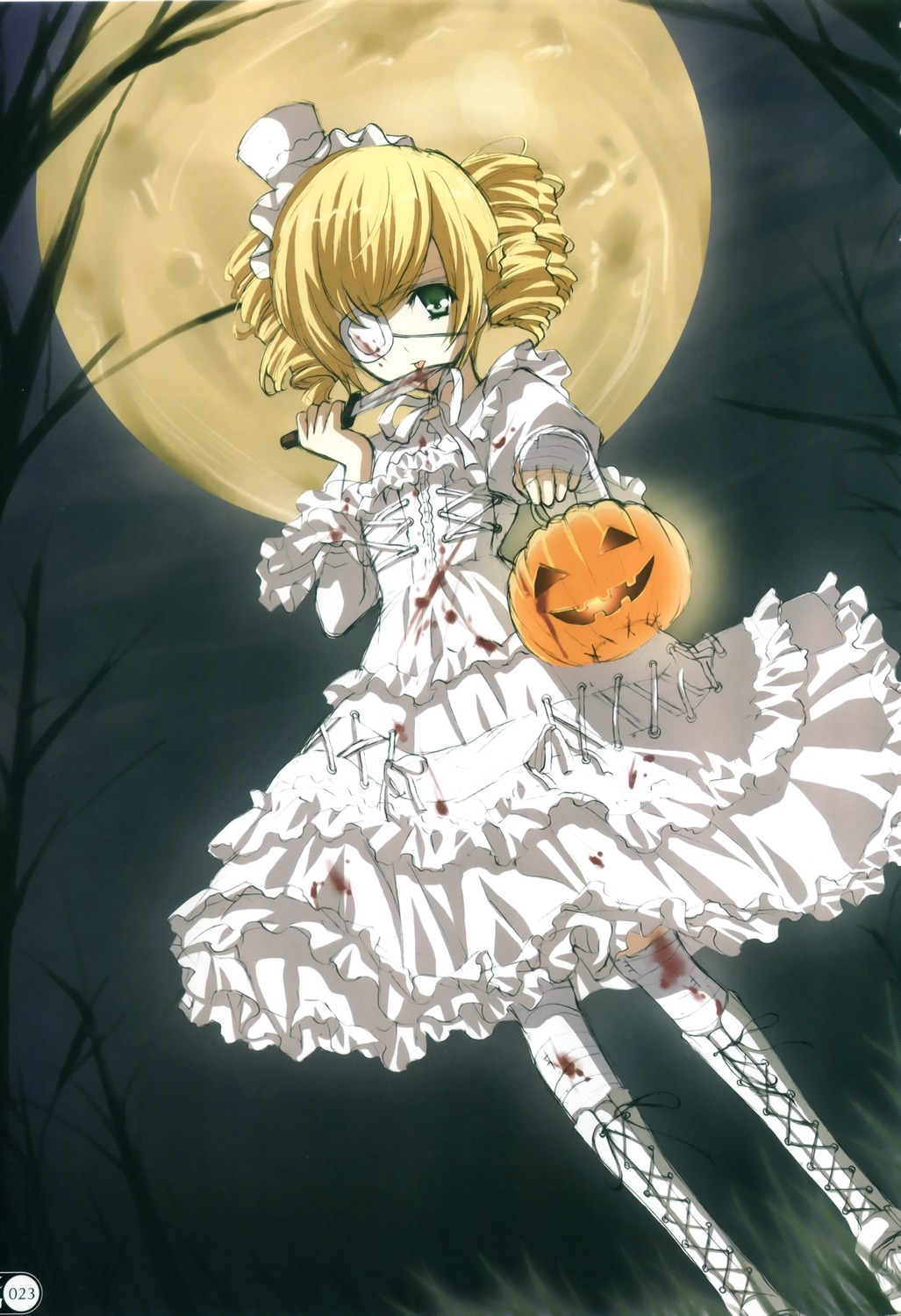 blood dress eyepatch halloween lolita_fashion thighhighs yukiwo