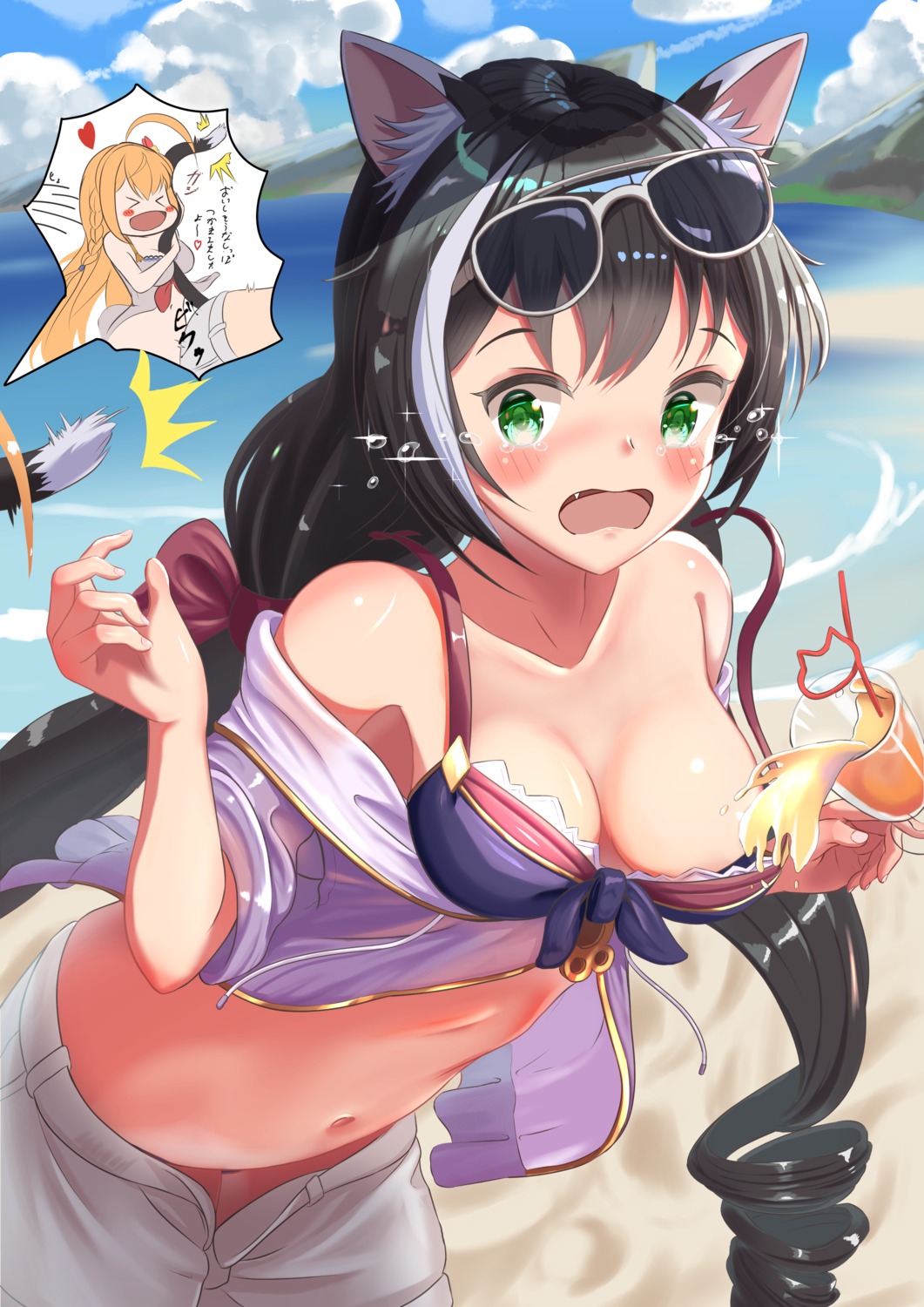 animal_ears bikini cleavage karyl_(princess_connect) megane open_shirt princess_connect princess_connect!_re:dive see_through swimsuits tail wanderlucia