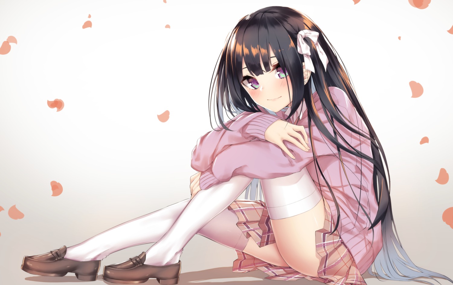 sahara_gensei seifuku skirt_lift sweater thighhighs