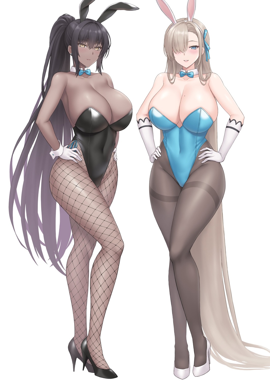 animal_ears blue_archive bunny_ears bunny_girl fishnets heels ichinose_asuna kakudate_karin pantyhose sama_samasa