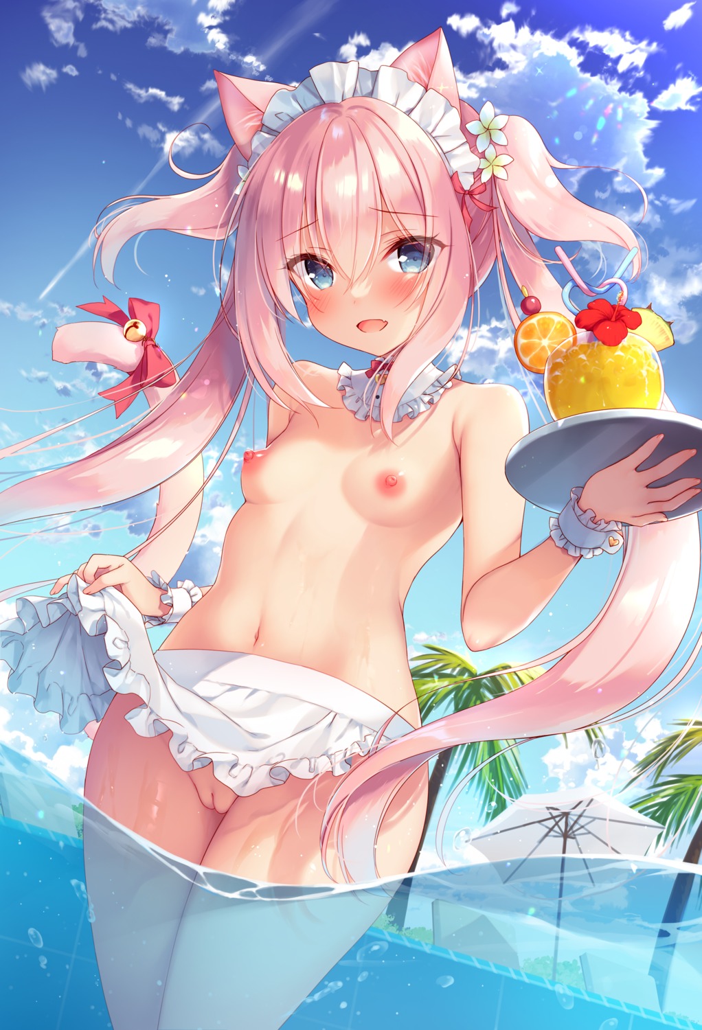 23.4° animal_ears boku_no_risou_no_isekai_seikatsu ichiri maid misia_(ichiri) naked_apron nekomimi nipples pussy skirt_lift tail uncensored wet