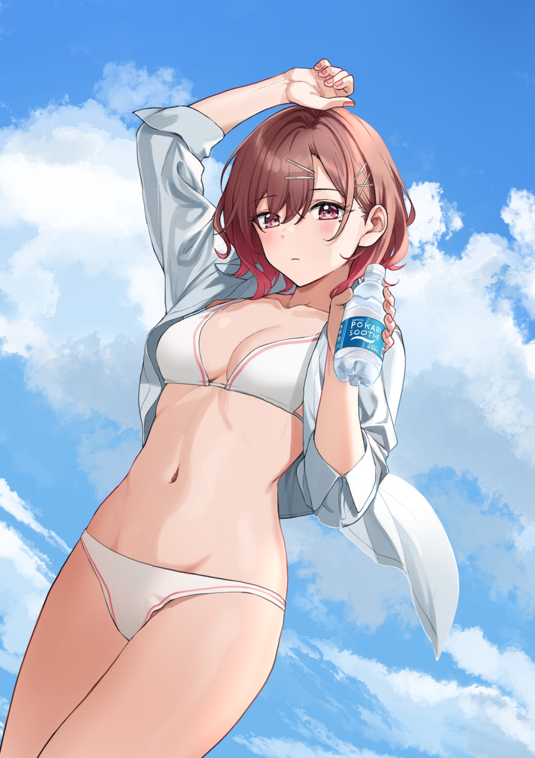 bikini dress_shirt higuchi_madoka nonbire open_shirt swimsuits the_idolm@ster the_idolm@ster_shiny_colors