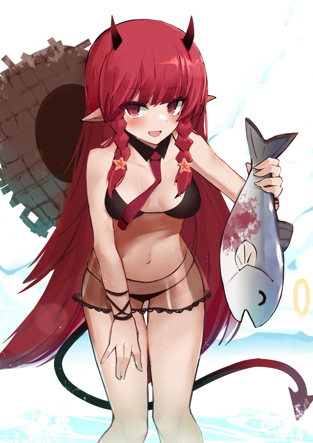 arknights bikini horns kitorakito pointy_ears see_through swimsuits tail vigna_(arknights)