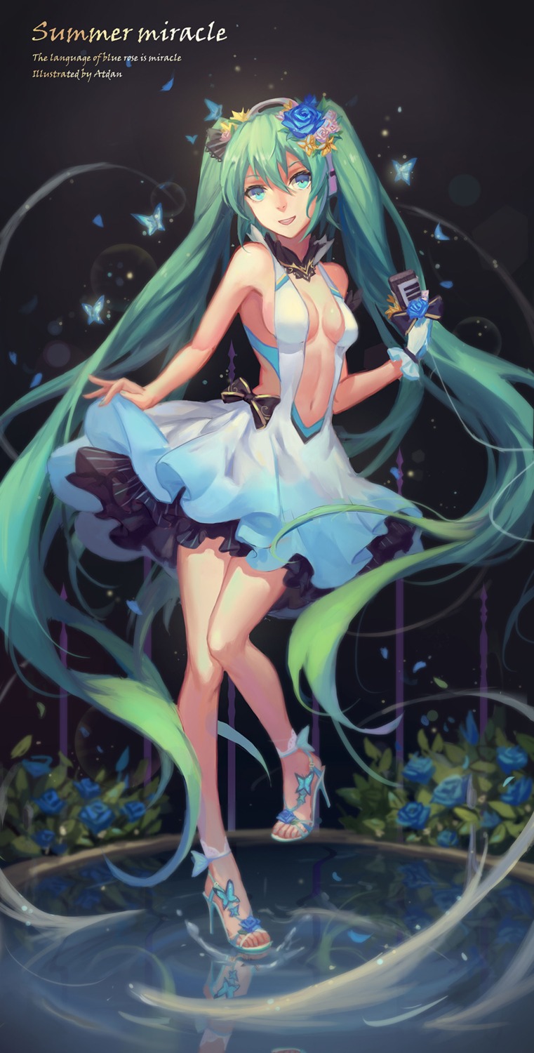 atdan cleavage dress hatsune_miku heels no_bra vocaloid