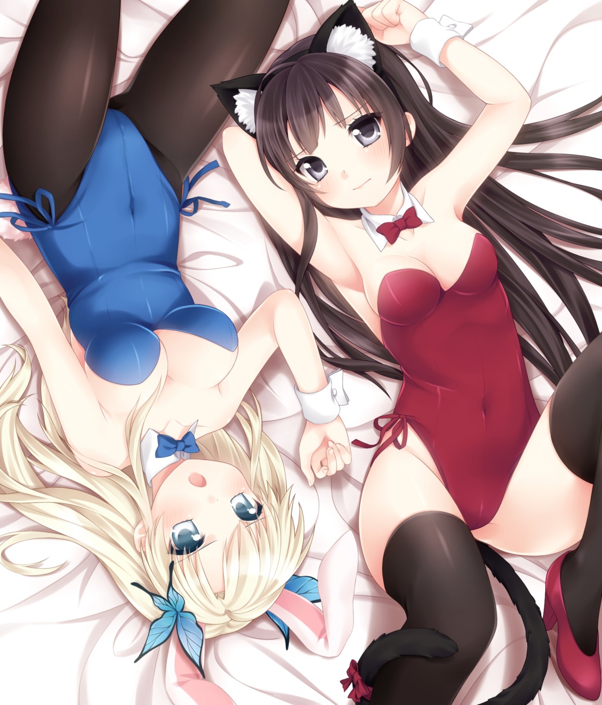 animal_ears boku_wa_tomodachi_ga_sukunai bunny_ears bunny_girl cleavage etou kashiwazaki_sena mikazuki_yozora nekomimi pantyhose tail thighhighs