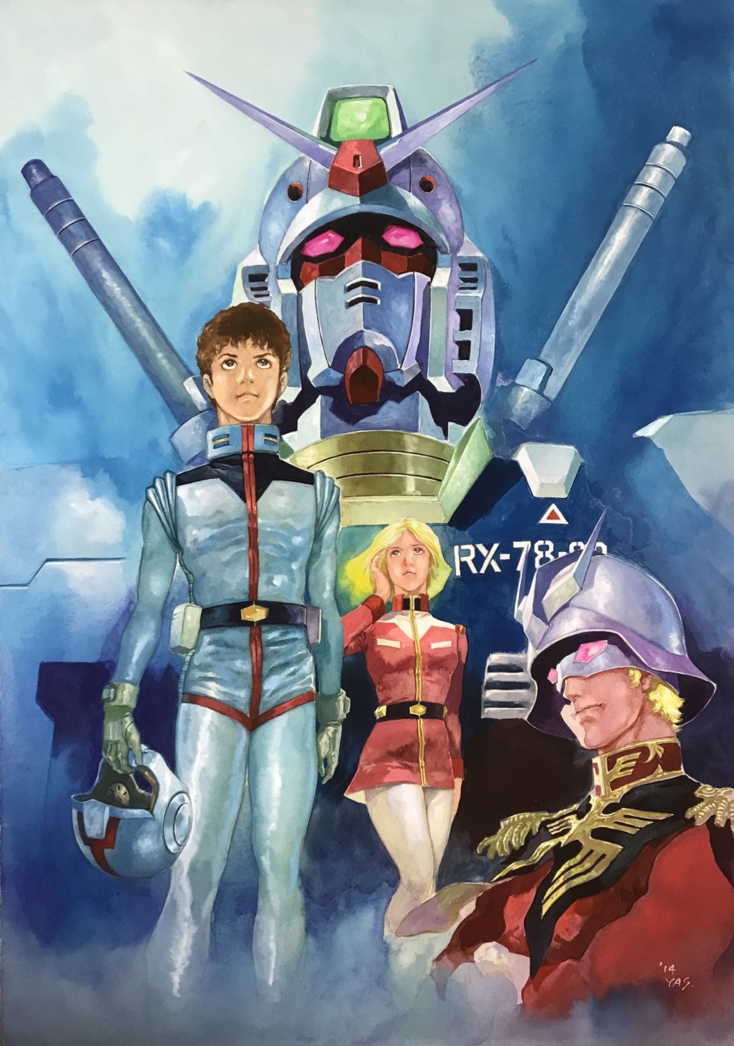 amuro_ray char_aznable gundam mecha rx-78-2_gundam sayla_mass uniform yasuhiko_yoshikazu