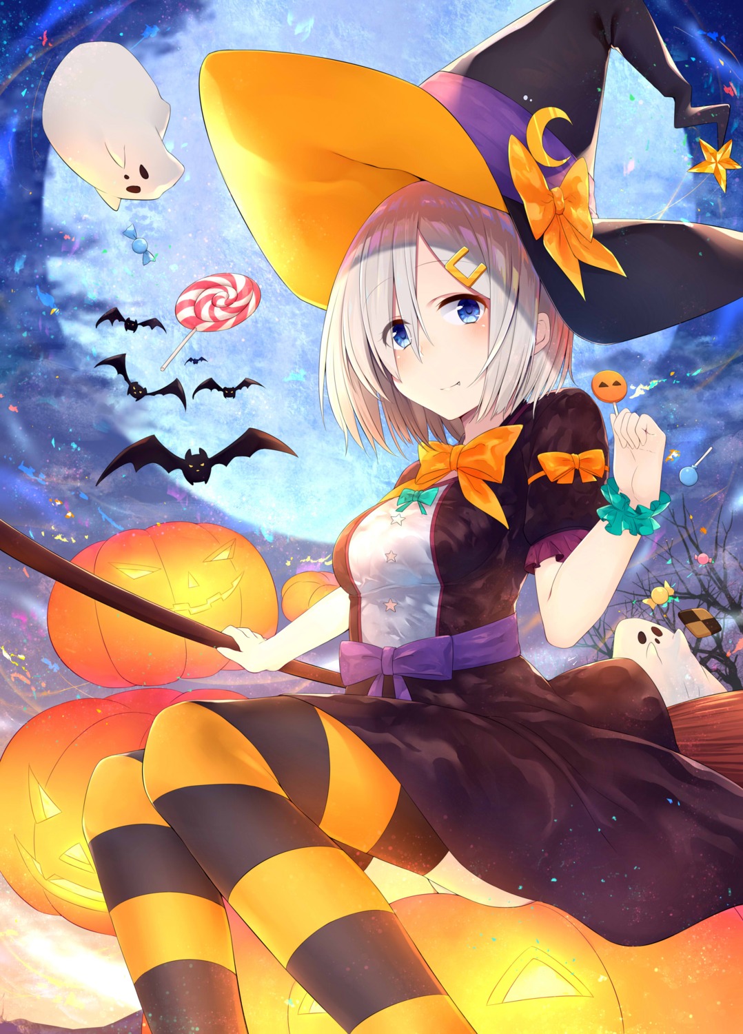 akky_(akimi1127) dress halloween hamakaze_(kancolle) kantai_collection thighhighs witch