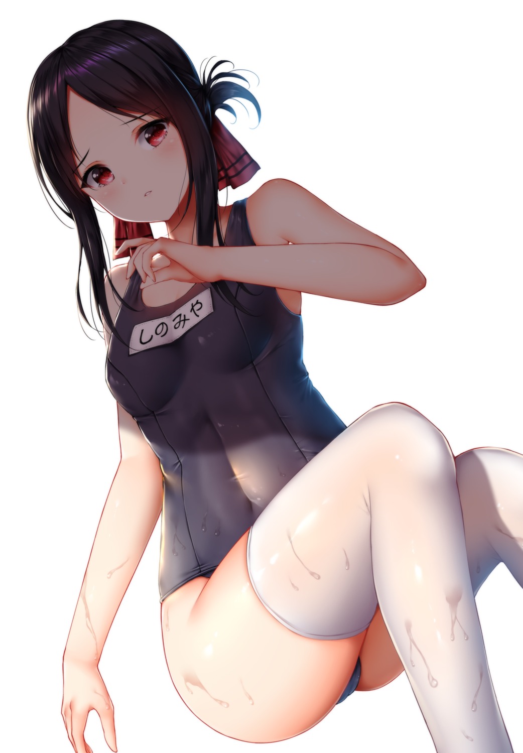 kaguya-sama_wa_kokurasetai_~tensai-tachi_no_renai_zunousen~ school_swimsuit shinomiya_kaguya swimsuits thighhighs wet wsman