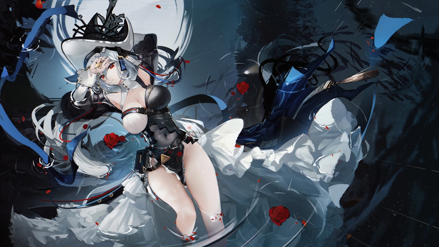 arknights cleavage omone_hokoma_agm specter_(arknights) wallpaper wet