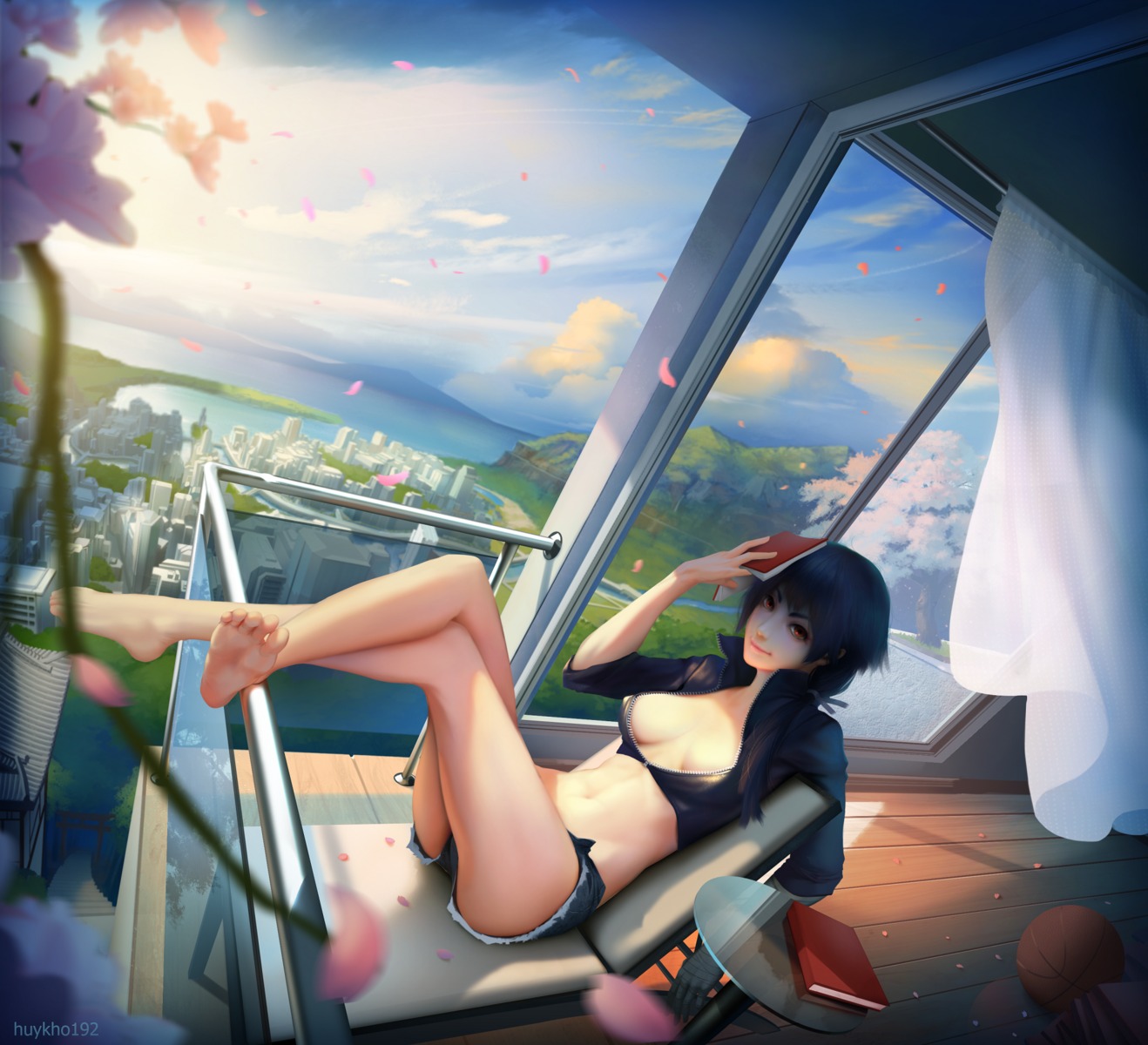 bakemonogatari cleavage feet hanamonogatari huykho192 kanbaru_suruga monogatari_(series) no_bra open_shirt