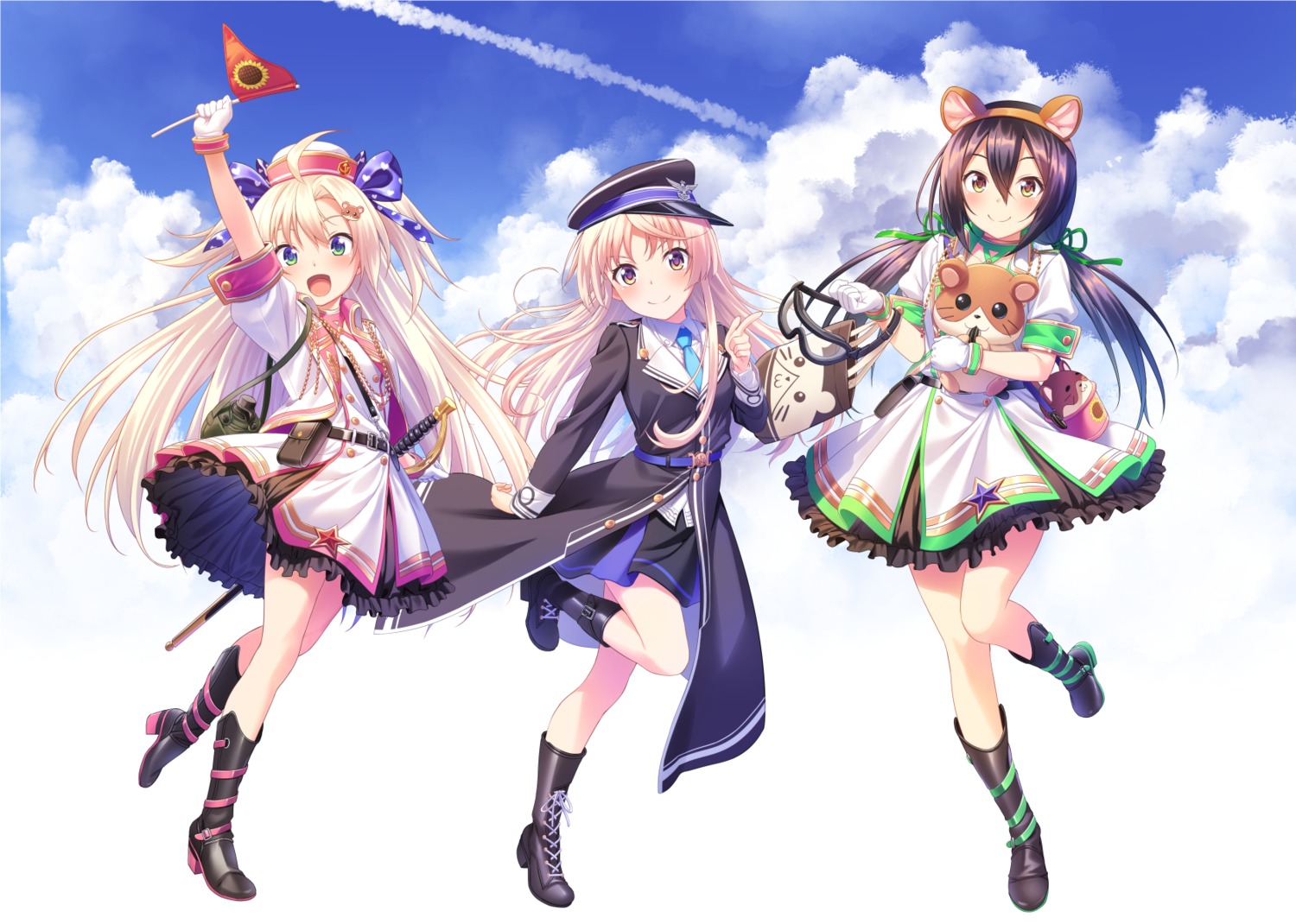 animal_ears dress formation_girls heels oozora_wakaba skirt_lift sword uniform