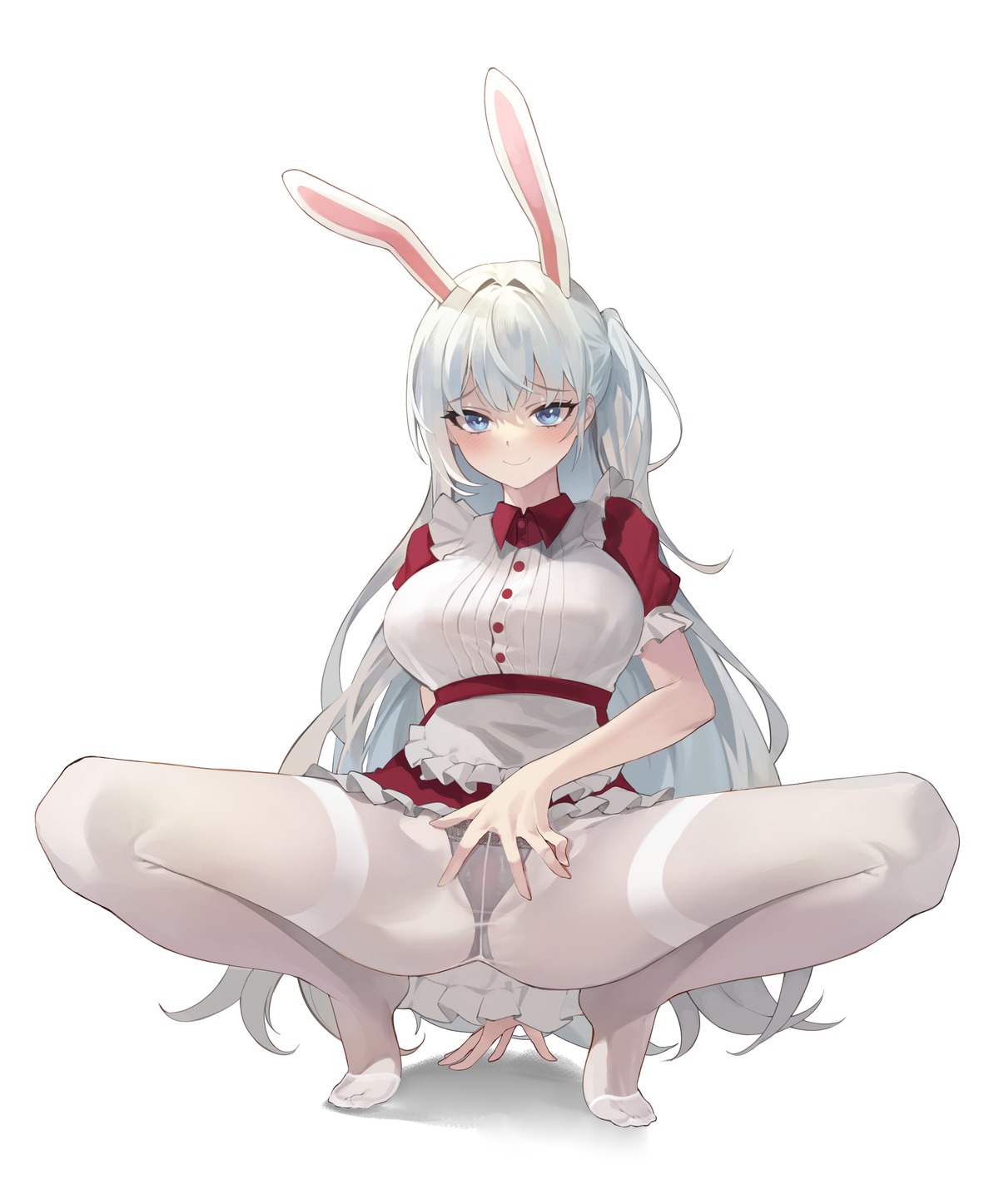 animal_ears bunny_ears chukibabo2 maid pantsu pantyhose see_through skirt_lift thong