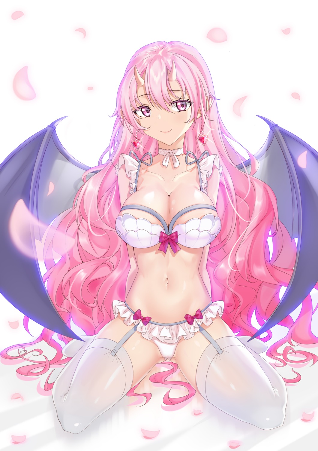 bra horns pantsu pointy_ears stockings tagme thighhighs wings