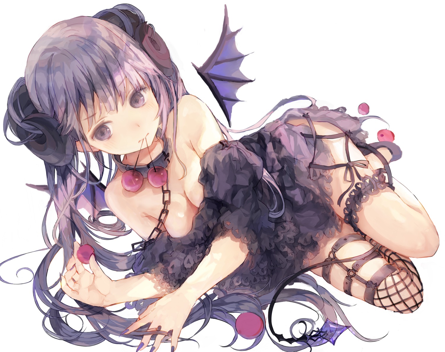 artist_revision devil fishnets garter horns iijima_masashi no_bra stockings tail thighhighs wings