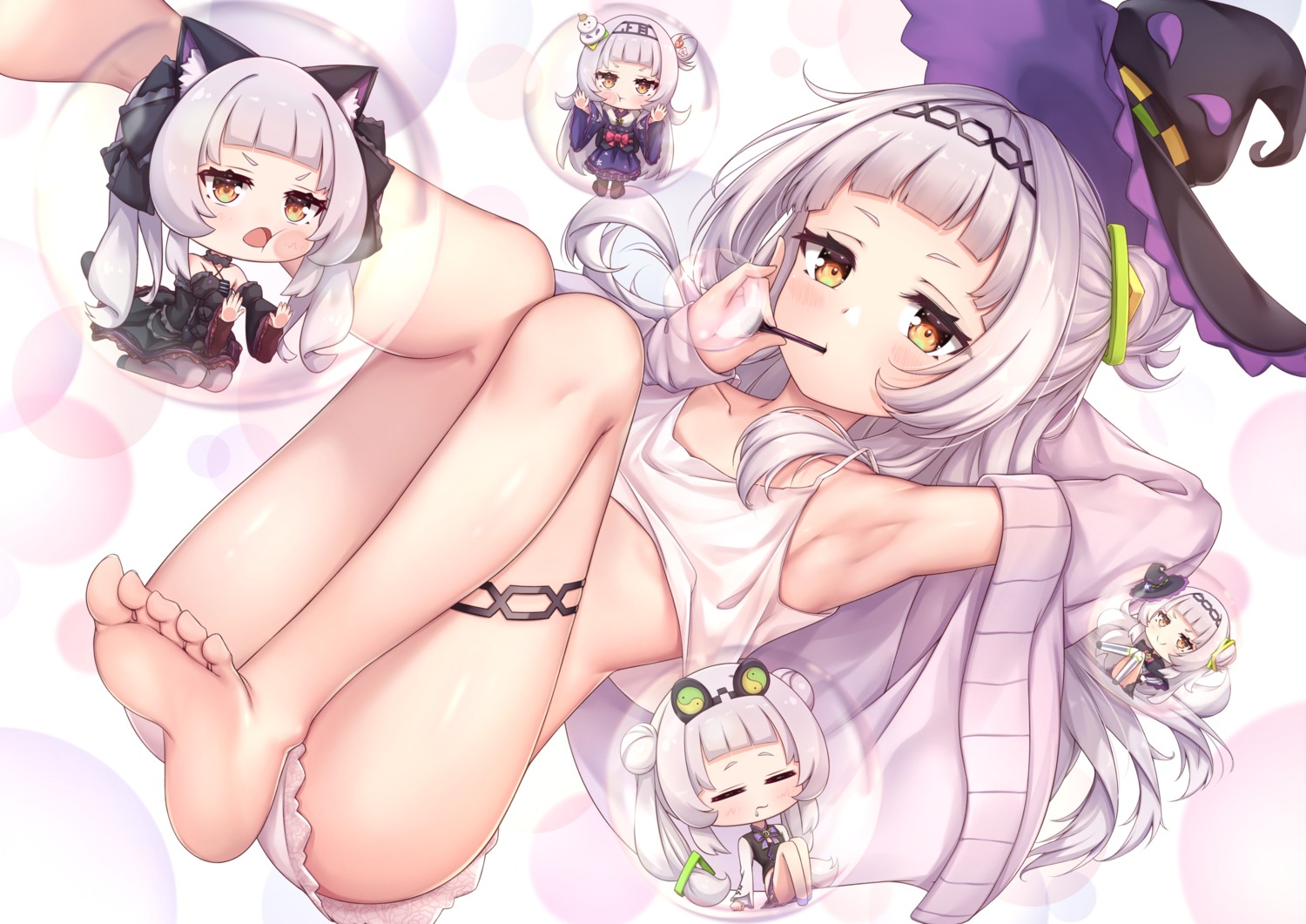 animal_ears arata_(xin) chibi feet garter hololive loli murasaki_shion nekomimi seifuku witch