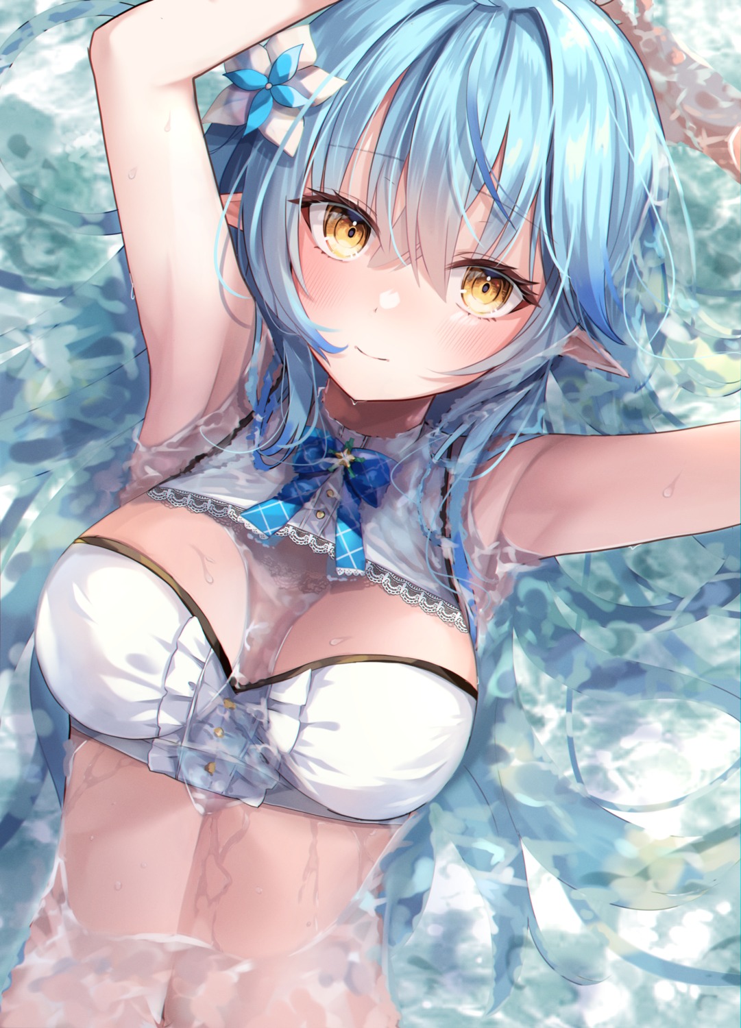 bikini_top elf fuyoyo hololive pointy_ears swimsuits wet yukihana_lamy